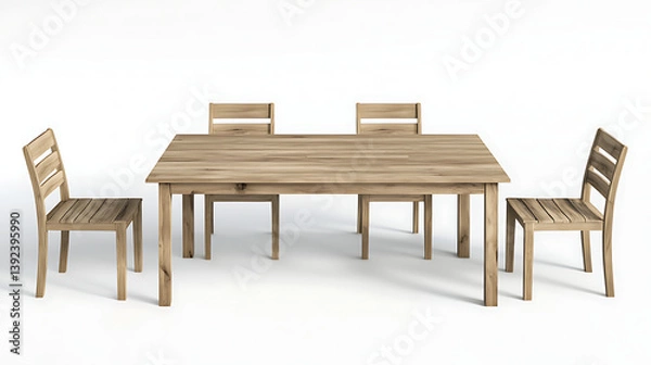Fototapeta A wooden dining table with four chairs around it