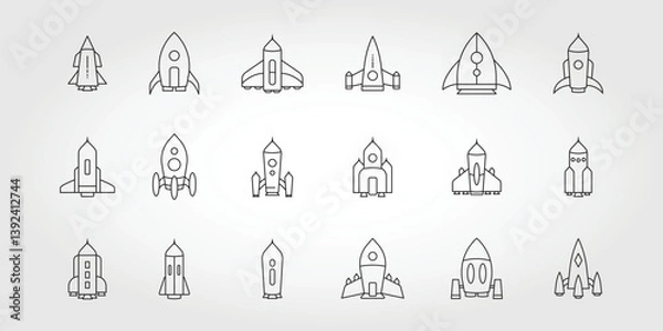 Fototapeta Rocket icons set. Space ship launch icon collection. Rocket simple icon line art style.