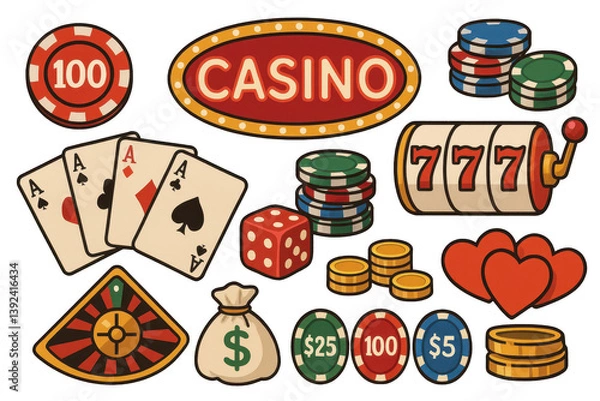 Fototapeta Colorful Casino Elements for Game and Entertainment Design Projects