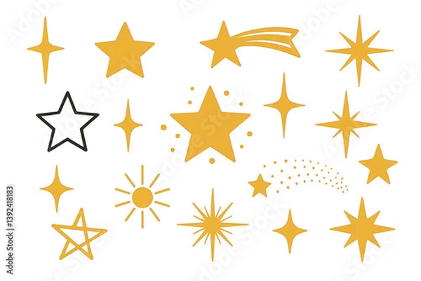Fototapeta Simple Gold Star Elements for Creative Composition and Design Projects