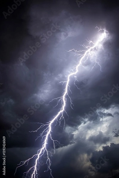 Obraz Striking image of a single lightning bolt amidst a brooding, dark thunderstorm - pattern background abstract texture seamless