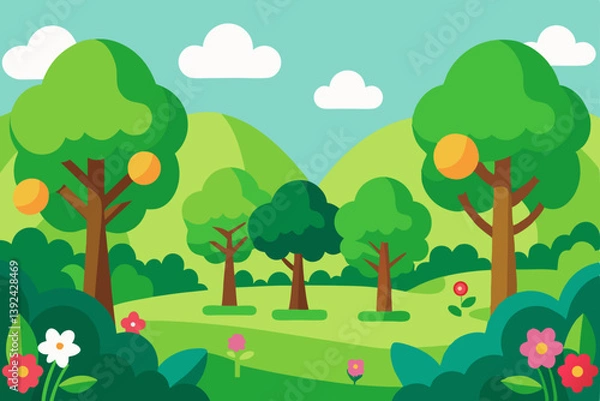 Obraz landscape with trees and flowers