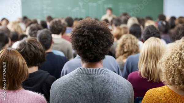 Fototapeta Audience watching a presentation in a classroom setting.