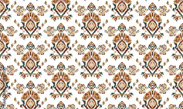 Obraz Motifs Ikat floral paisley embroidery floral. ikat ethnic Saree Sarong oriental pattern traditional.Ikat embroidery style abstract embroidery design for background,fabric,wrapping,clothing,wallpaper.