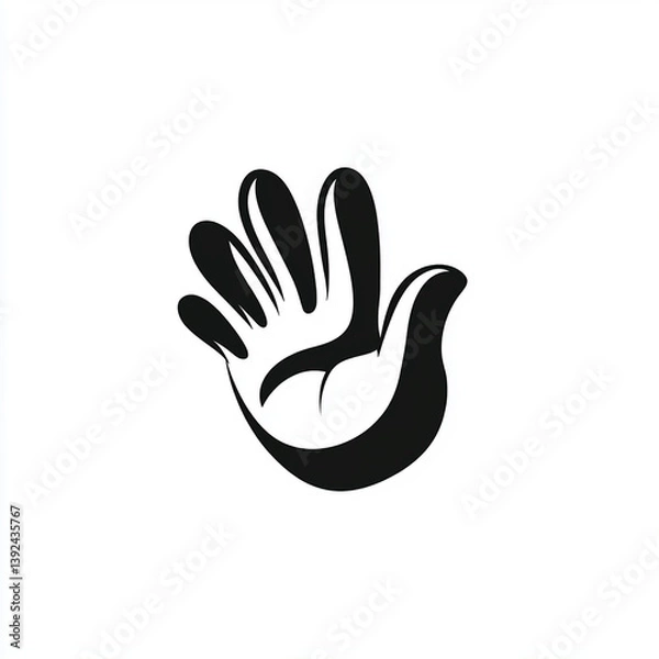 Fototapeta A minimalist, black and white 1950s cartoon logo featuring an upright hand moving in a slap motion. showing motion. motion lines. The background is plain white, giving the logo a clean, modern