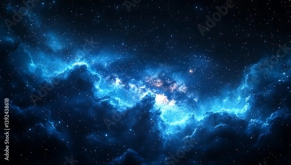 Obraz Celestial Nebula Glowing Blue Cosmic Cloudscape.