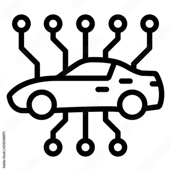 Fototapeta Electric car with contacts line icon, wired connection concept. Vector graphics. Automobile electronics plug sign on white background, style mobile or design.