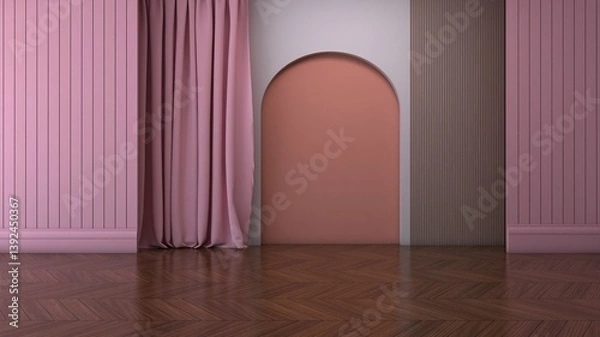 Fototapeta Empty room with wall background. 3D illustration, 3D rendering	