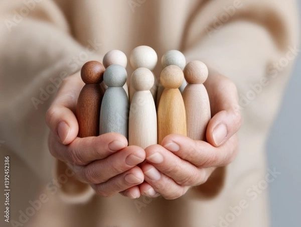 Fototapeta Empowering Workplace Harmony Administrative Professionals Week Celebrates Inclusive Leadership with Minimalist Diversity Figurines - Soft Neutral Palette Symbolizing Team Unity and Emotional