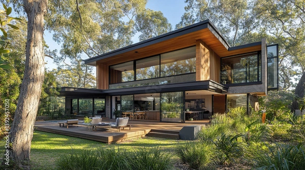 Obraz Modern architecture home with timber cladding and open design