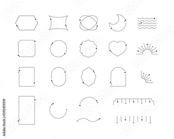 Obraz シンプルな線と星のきらめきのベクターフレームセット