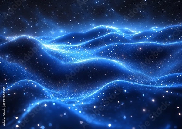 Fototapeta Glowing Blue Cosmic Waves with Abstract Background.