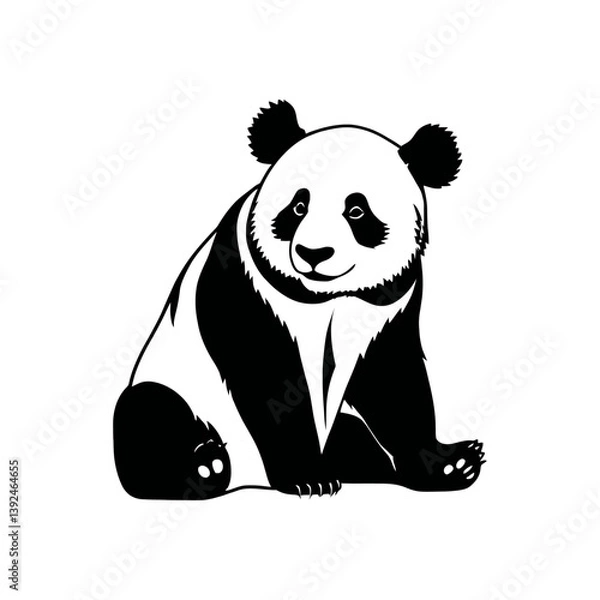 Obraz A black and white vector silhouette of a playful panda lying on its back with paws raised on a white background.
