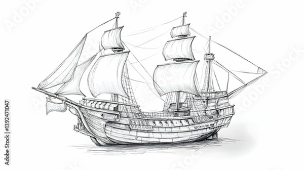 Fototapeta drawing of the ship illustration