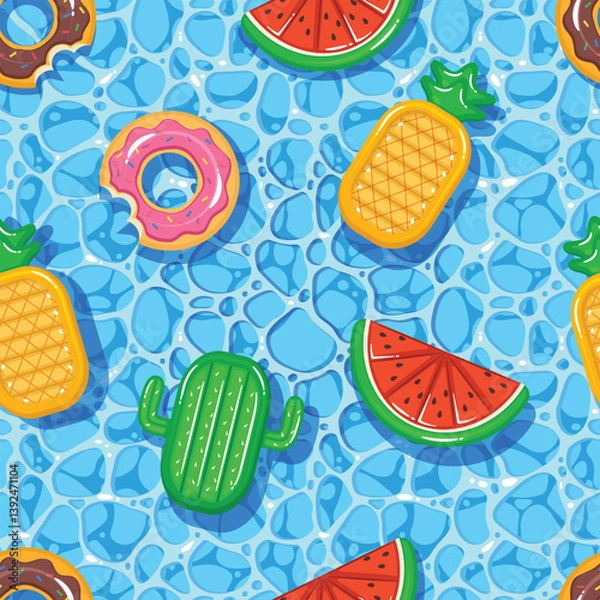Obraz Cute summer pool with colorful floaties seamless pattern