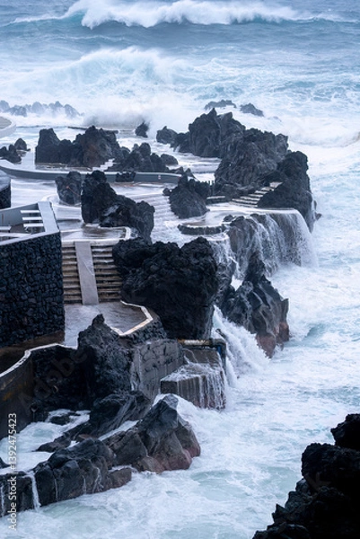 Fototapeta Madeira crashing waves Portugal Europe on the coast seascape 