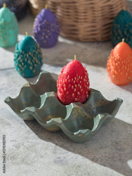 Fototapeta Traditional Maslenitsa: an egg-shaped candle with a willow twig. Selective focus