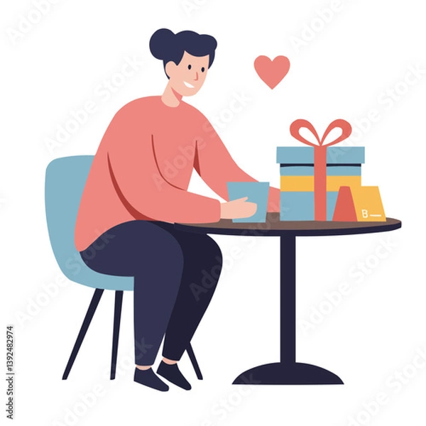 Fototapeta Retirement gift on table. A minimalist and flat vector design style featuring a simple color palette.