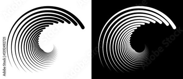 Fototapeta Abstract background with lines in circle  form. Art design spiral as logo or icon. A black figure on a white background and an equally white figure on the black side.