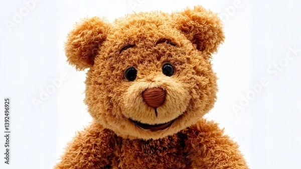 Fototapeta Cute Brown Teddy Bear Smiling on White Background