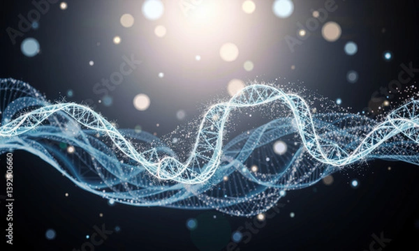 Obraz visually stunning representation of subatomic particles, showcasing intricate wave patterns and luminous dots against dark background, evoking sense of wonder and exploration