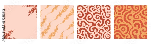 Obraz Set of Groovy Background with Flames and Curved Lines , Retro Style Vector Illustration