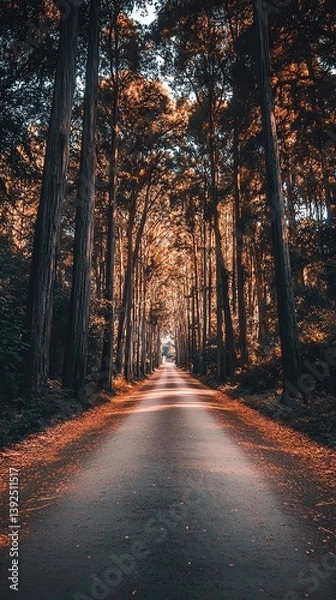 Fototapeta Autumn forest path photography with vibrant orange leaves, high-resolution autumn forest path photography for nature lovers, realistic autumn forest path photography perfect for seasonal landscape con