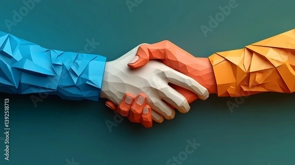 Fototapeta fintech entrepreneurs shaking hands in minimal flat style