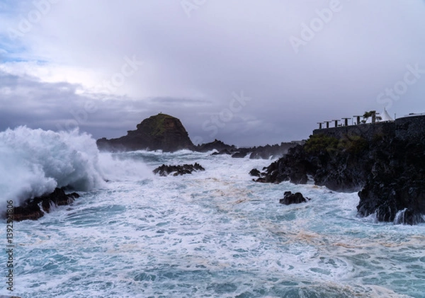 Fototapeta Madeira crashing waves Portugal Europe on the coast seascape 