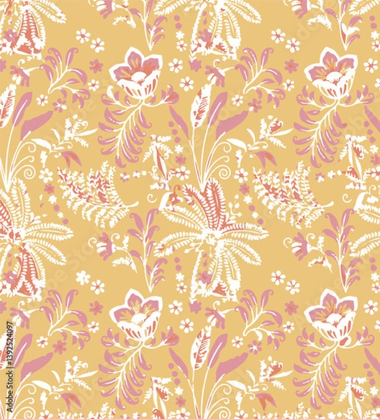 Obraz Exotic hand drawn flowers, seamless patterns with floral for fabric, textiles, clothing, wrapping paper, cover, banner, home decor, abstract backgrounds.
