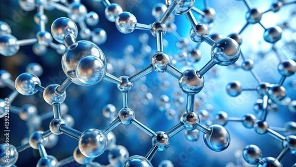 Fototapeta Amino acid molecules arranged in a crystalline structure with transparent glass-like surface, molecular arrangement, glassy substances