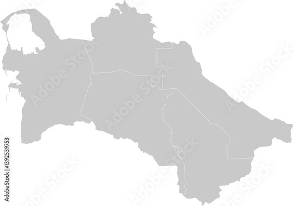 Fototapeta Turkmenistan administrative vector map with level 1 region boundaries – PPT-compatible & fully editable by region