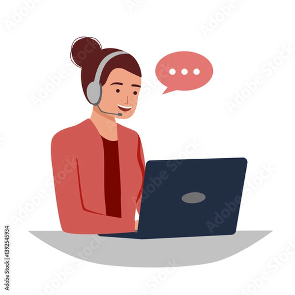 Obraz Call center customer service hotline operators flat vector illustration