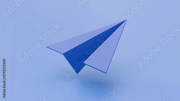 Fototapeta Blue Paper plane on blue background. Paper plane symbol for messaging, communication, and mail sending design.