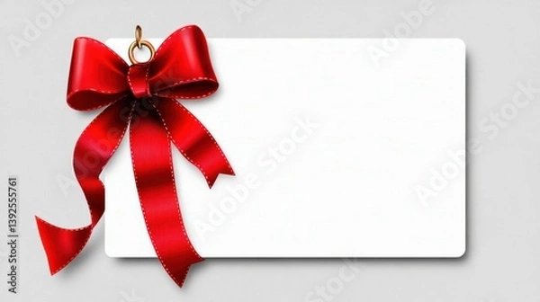 Fototapeta Festive red bow adorns blank card, creating elegant presentation space