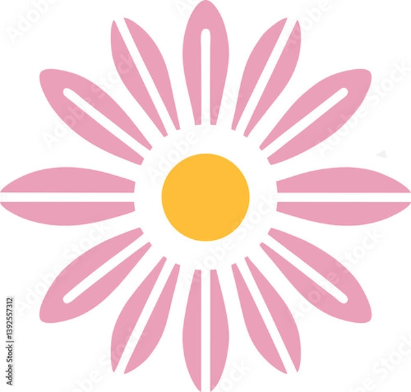 Obraz Beautiful Pink Daisy logo, This vibrant image features a stylized daisy with pink petals surrounding a bright yellow center. The flower's design has a clean and modern feel