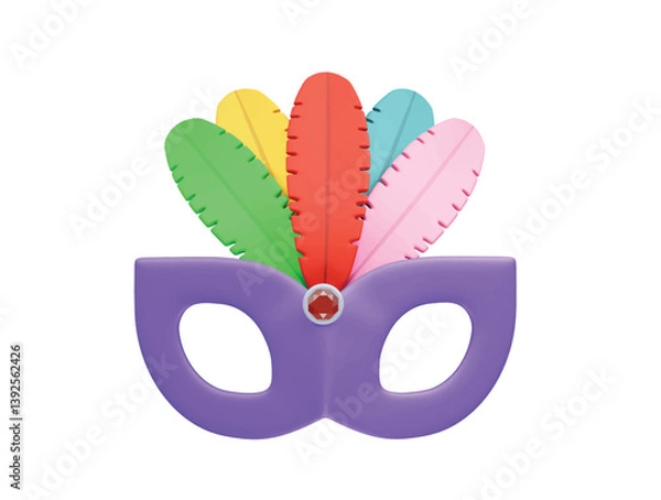 Fototapeta Carnival mask with feathers icon 3d rendering illustration