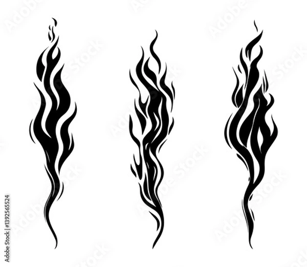 Obraz Set of Black Silhouette Fire Isolated on White Background Vector Illustration