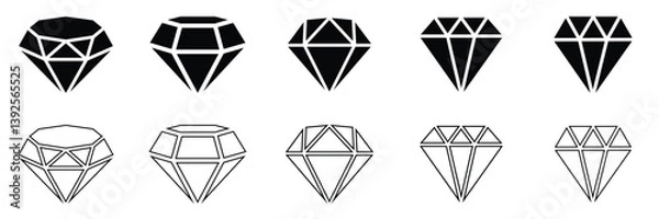 Obraz Set of Diamond icon Different shapes of diamond cuts. Dimond icon set in flat style. Abstract black diamond
 collection icons. Gemstone icon set. Diamonds of vector illustration