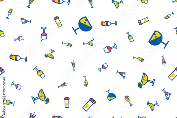 Obraz Seamless Abstract Background with Different Types of Glasses with Beverages Vector Illustration