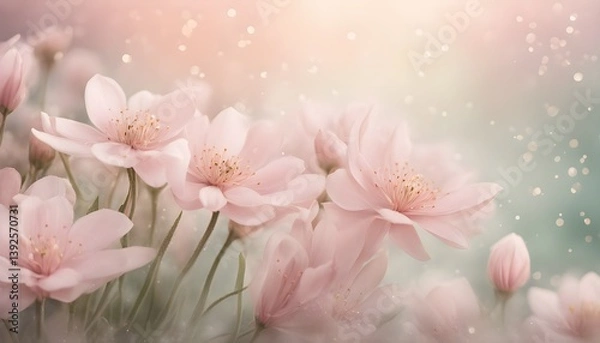 Fototapeta serene wildflower field with a soft, glowing ambiance