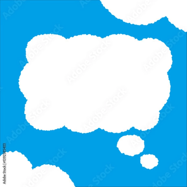 Obraz ちぎり絵のようにジワジワ滲んだラフなアウトラインの白い雲のようなフキダシ・フレームシリーズ。セリフや名札（ネーム）やワッペンに。ベクター素材