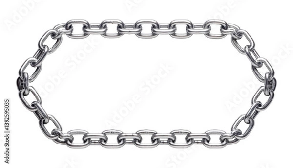 Fototapeta A chain is shown in a white background. The chain is silver and is long. The chain is not connected to anything