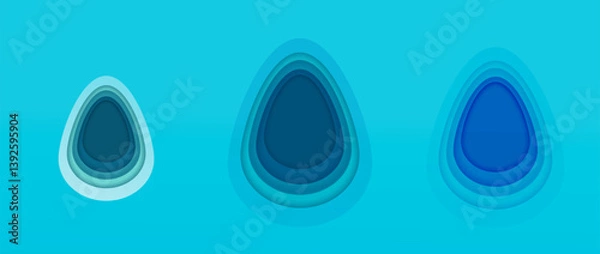 Fototapeta Easter set of paper cut eggs on blue banner background. Holiday paper card design. Happy Easter vector.