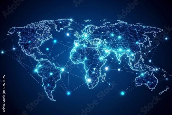 Fototapeta Global Network Map of Digital Connections and Data Flow Illustration