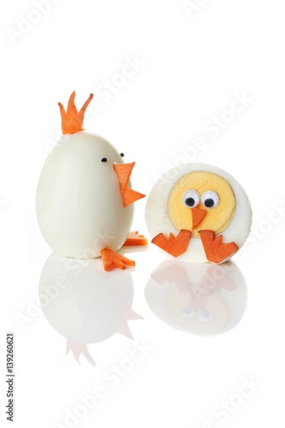 Fototapeta Food art creative concepts. Cute chicken over white background.