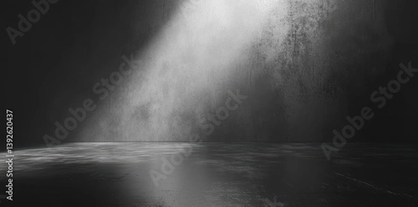 Fototapeta Abstract empty room with a concrete wall and floor, illuminated by bright light.