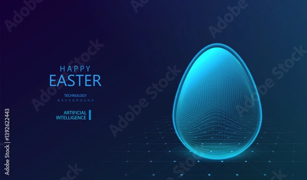 Obraz Digital glowing egg symbol. Easter ai background in technological style. Vector holiday technology illustration.