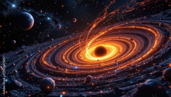 Obraz An artistic interpretation of the Big Bang theory, illustrating the expansion of the universe from a singularity to its current vastness.