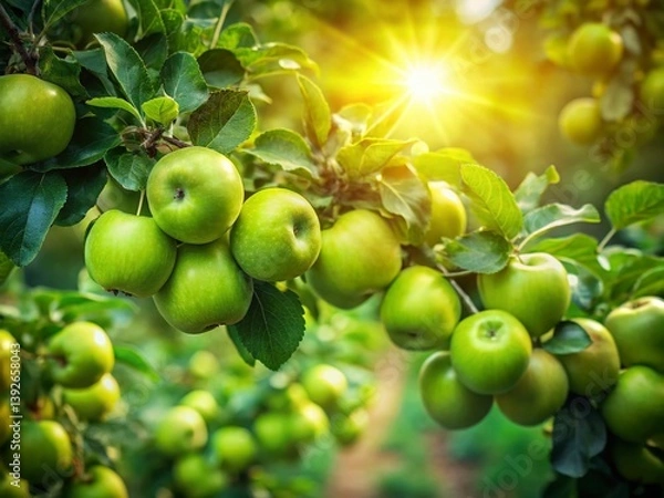 Fototapeta A Serene Apple Orchard Long Exposure Captures the Lush Green Canopy and Ripe Fruit in Stunning Detail
